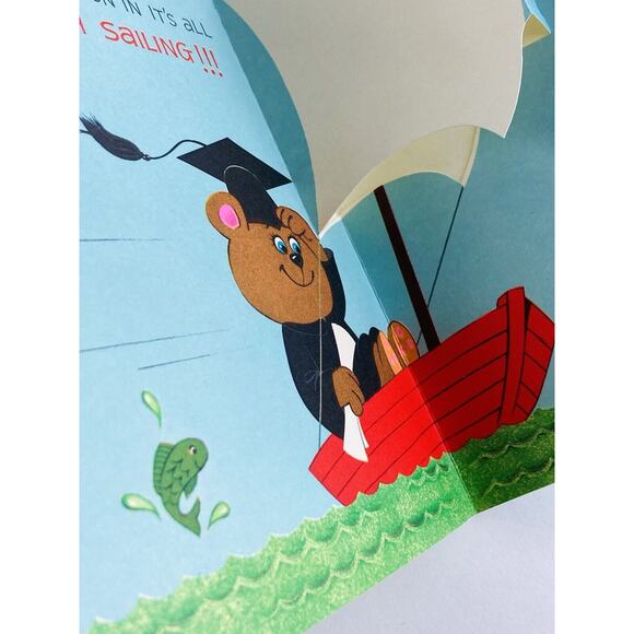Vintage Rust Craft GRADUATION Card Pop Up 3D Bear Ship Boat Sail Ocean Cramming - Picture 5 of 8